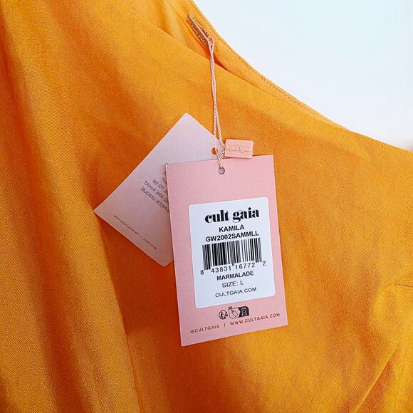 Cult Gaia Kamilla  Yellow One Shoulder Side Slit Silk Gown Maxi Dress Size Large - Picture 3 of 11